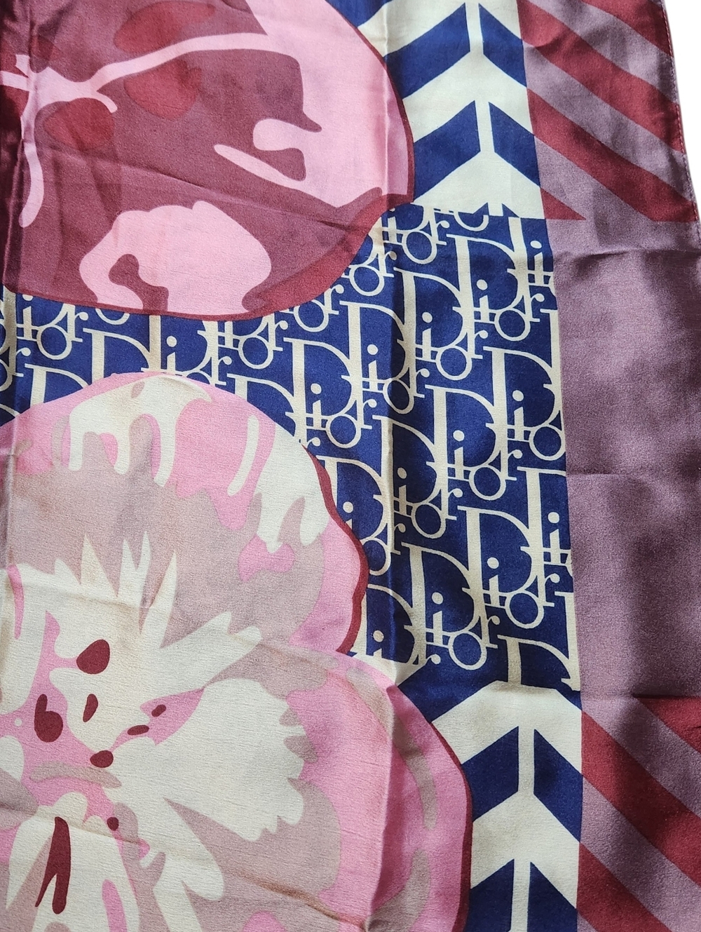 Christian Dior Silk Scarf Head Wrap Belt Floral Geometric Pattern Long Monogram - Picture 14 of 15